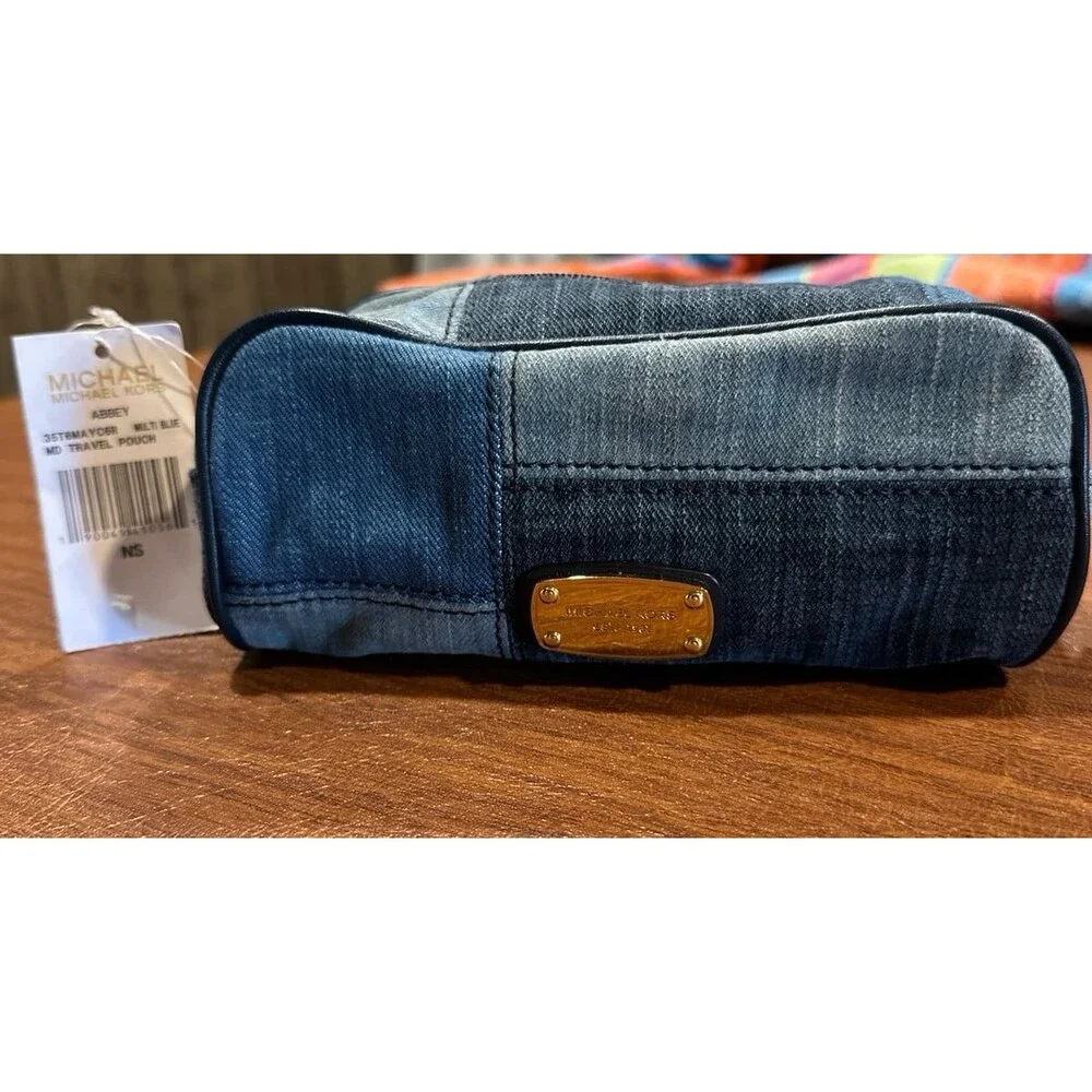 Michael Kors Patchwork Multicolor Denim Zip Travel Pouch